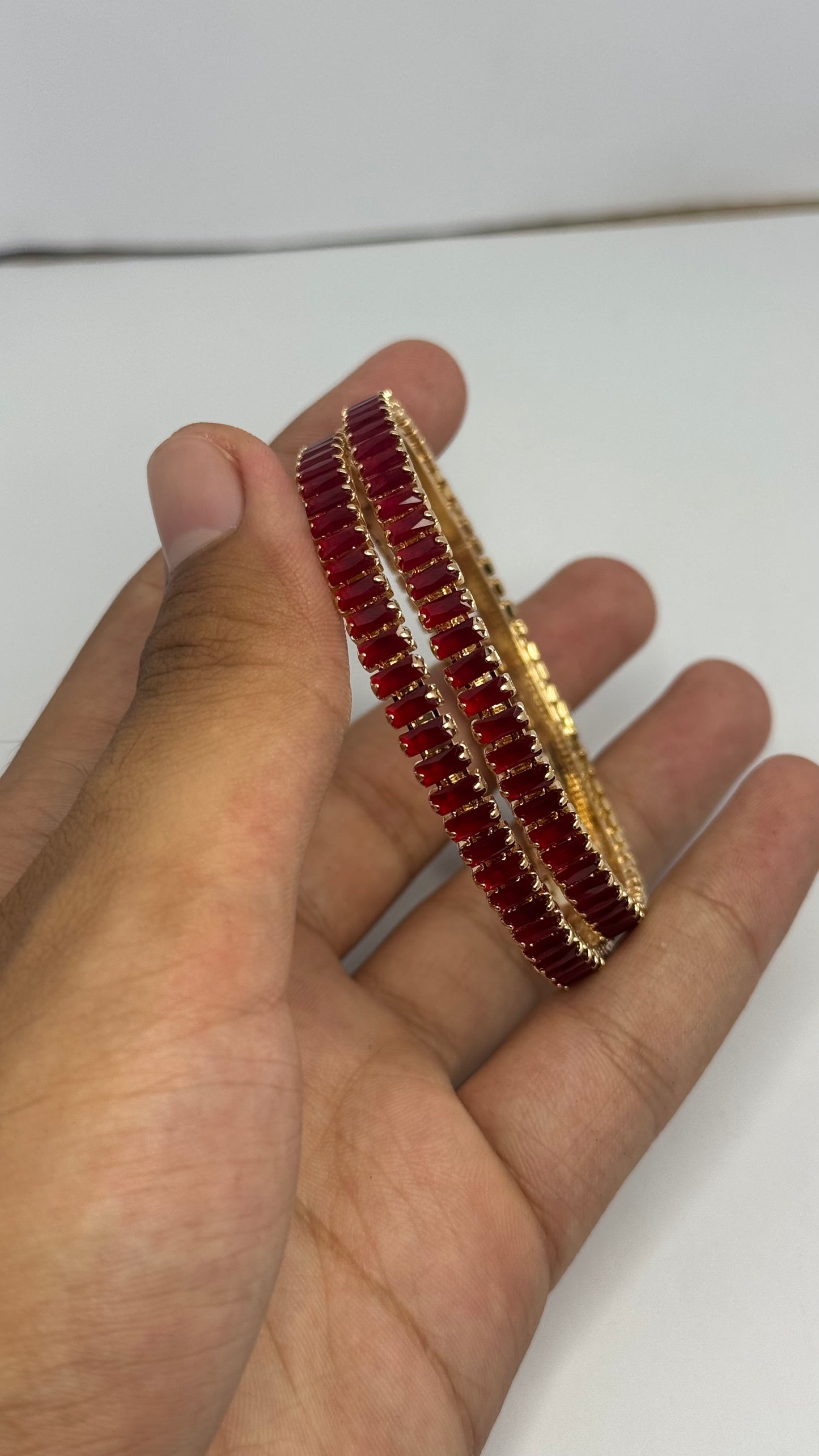 Elegant Red Stone Gold Bangles – Set of 2 - Glimzie