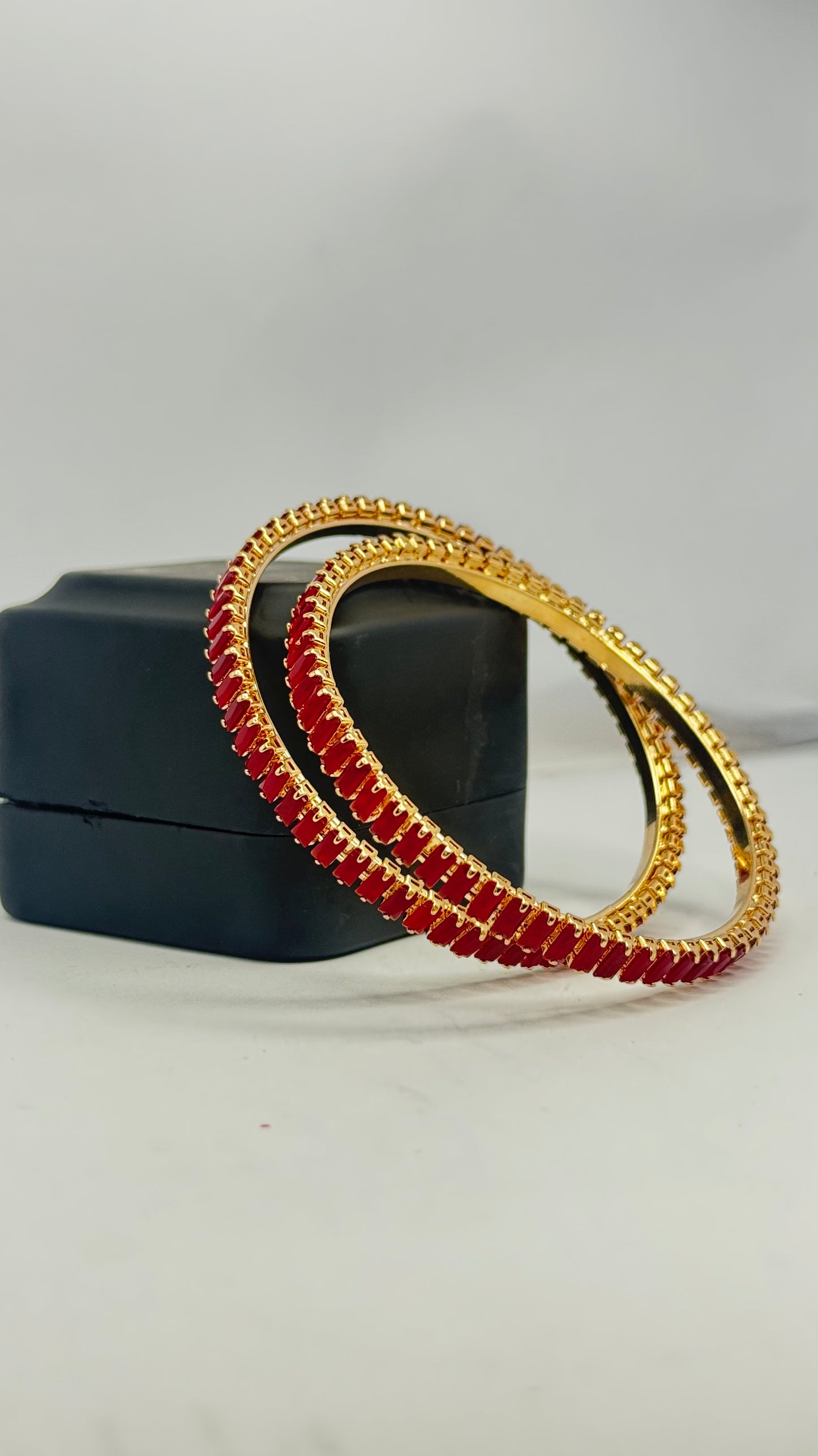 Elegant Red Stone Gold Bangles – Set of 2 - Glimzie