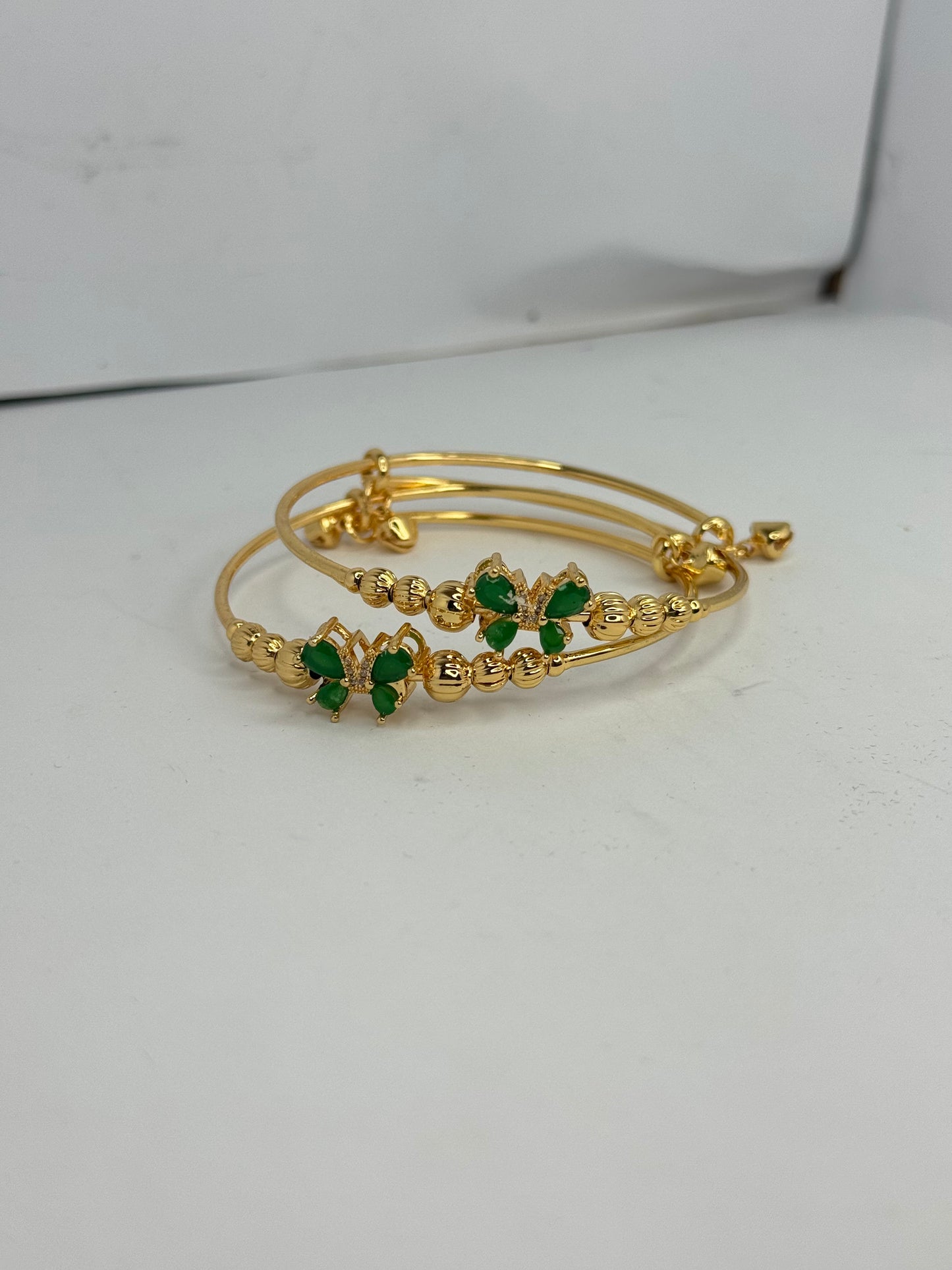 Elegant Gold Plated Green Stone Bangles – Butterfly Design (Set of 2) - Glimzie