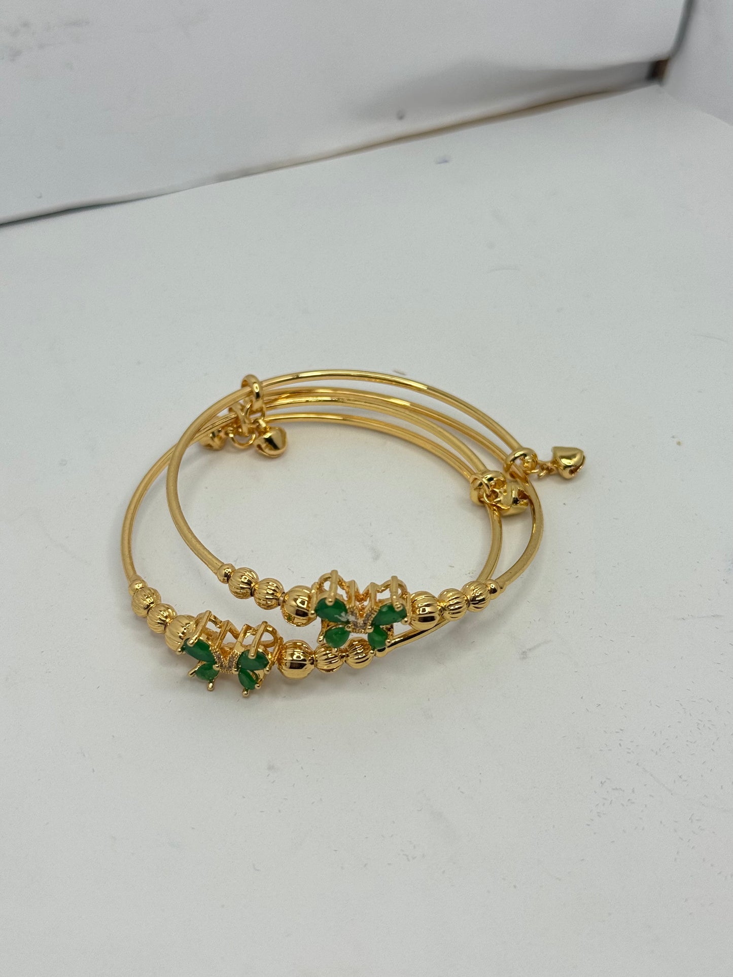 Elegant Gold Plated Green Stone Bangles – Butterfly Design (Set of 2) - Glimzie