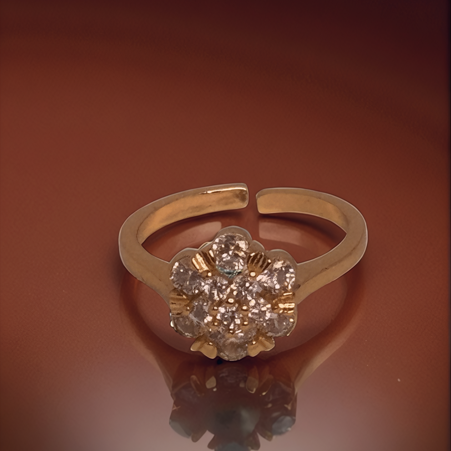Floral Sparkle Adjustable Ring – Gold-Plated Elegance - Glimzie