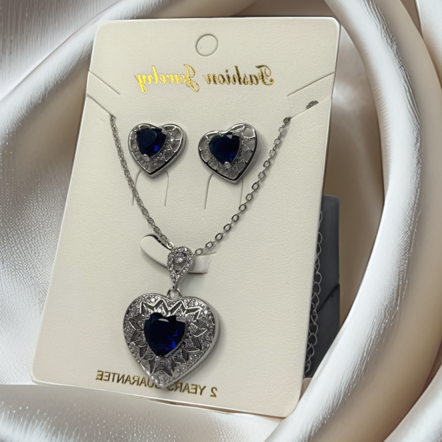 Heart-Shaped Blue Crystal Necklace & Earring Set – Fashion Jewelry - Glimzie