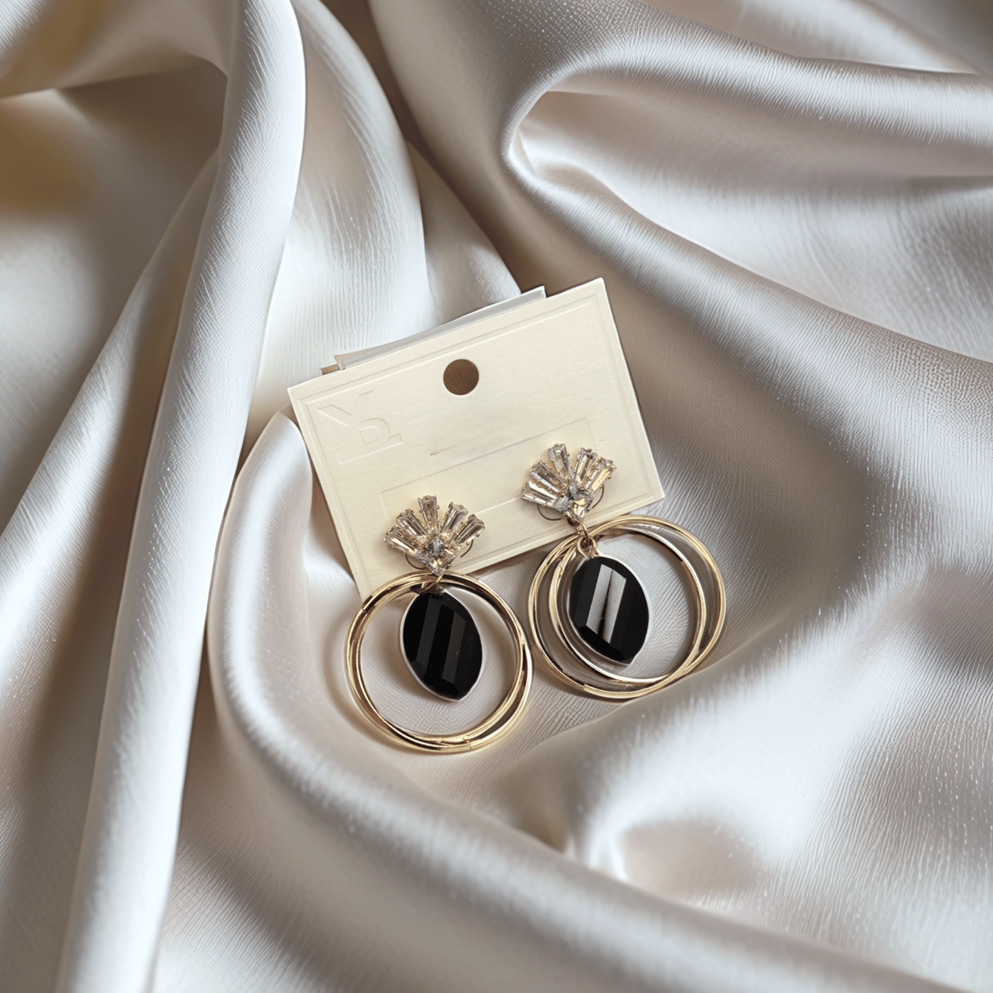 Elegant Crystal Fan & Black Drop Statement Earrings - Glimzie
