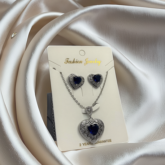 Heart-Shaped Blue Crystal Necklace & Earring Set – Fashion Jewelry - Glimzie