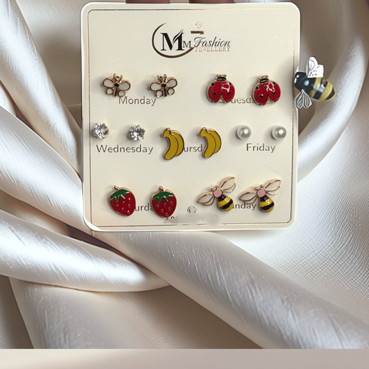 Cute 7-Day Stud Earring Set – Fun & Colorful Designs - Glimzie