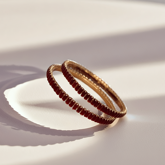 Elegant Red Stone Gold Bangles – Set of 2 - Glimzie