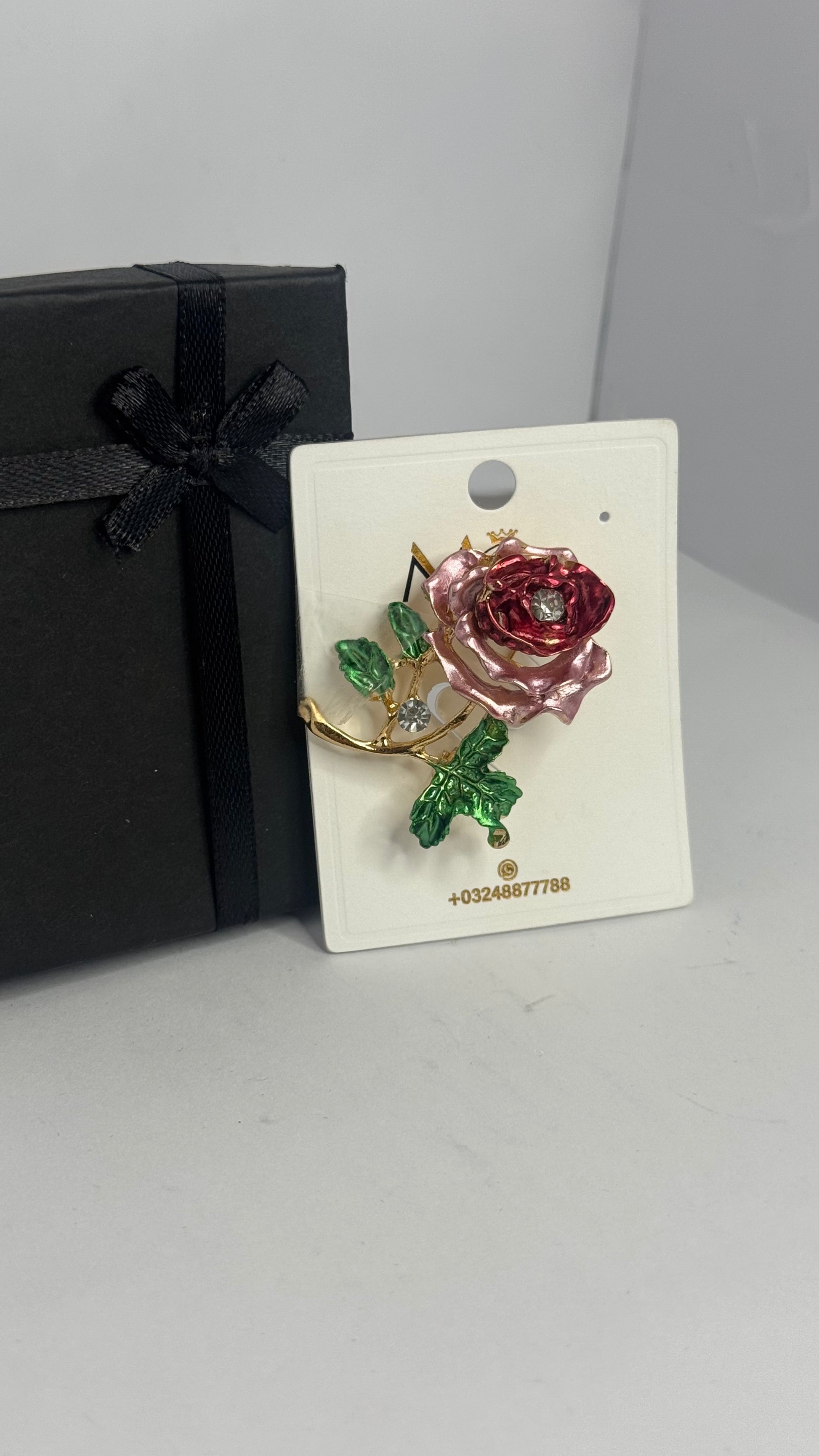 Romantic Rose Brooch Pin – Pink & Red Enamel with Crystal Accents - Glimzie