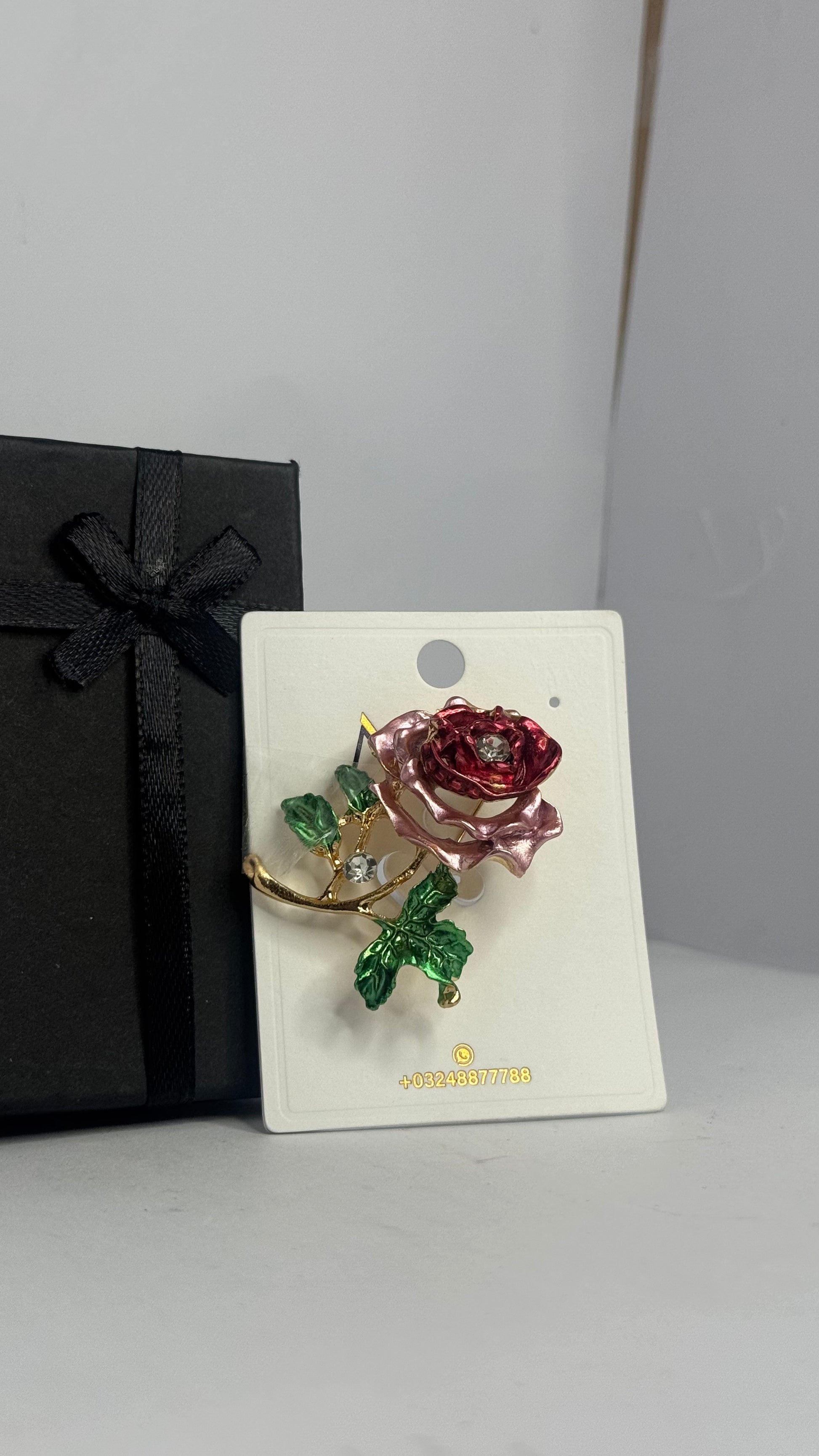 Romantic Rose Brooch Pin – Pink & Red Enamel with Crystal Accents - Glimzie