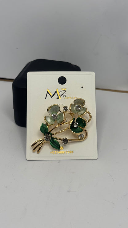 Elegant Floral Brooch with Green and White Stones - Glimzie