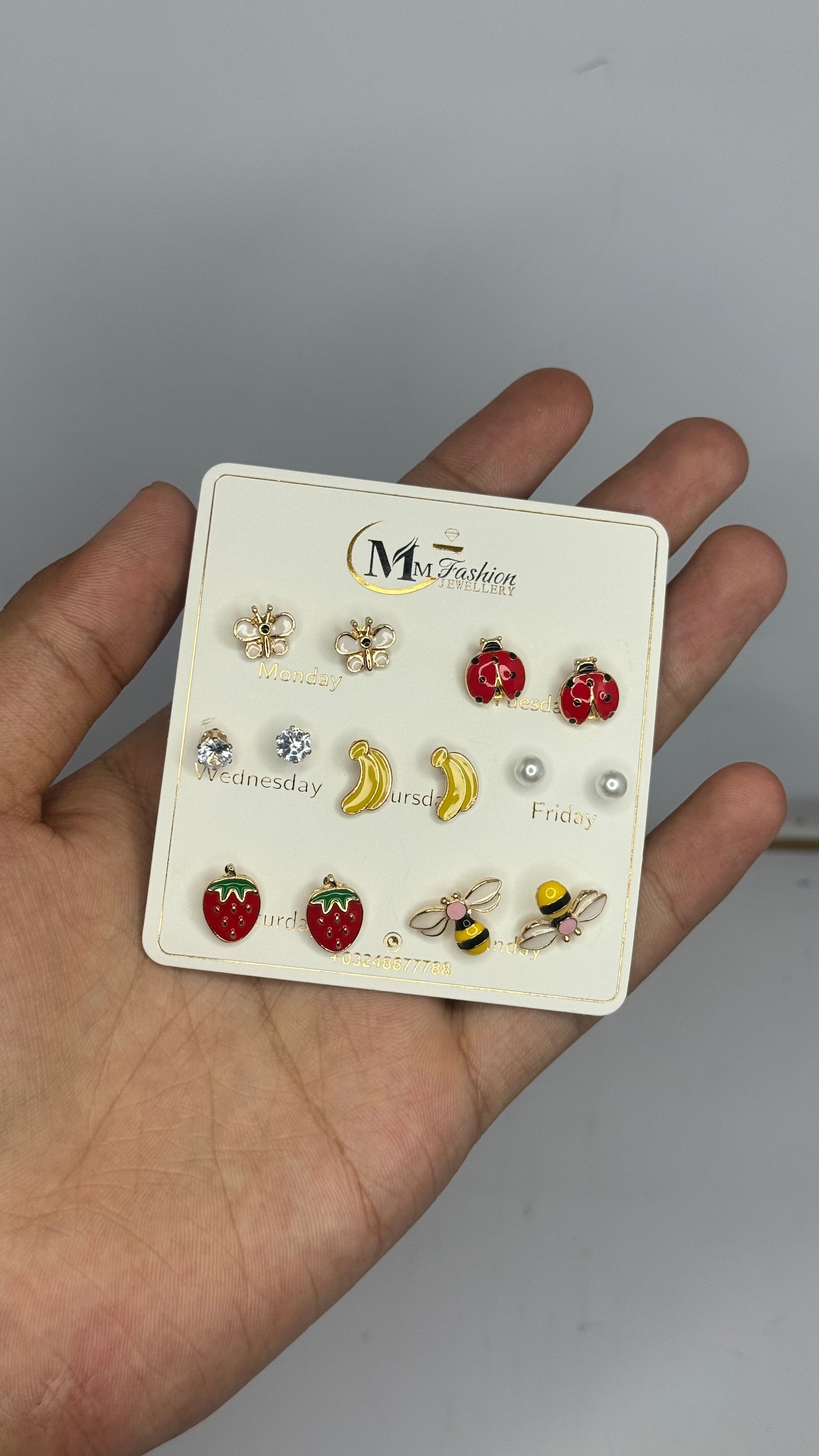 Cute 7-Day Stud Earring Set – Fun & Colorful Designs - Glimzie