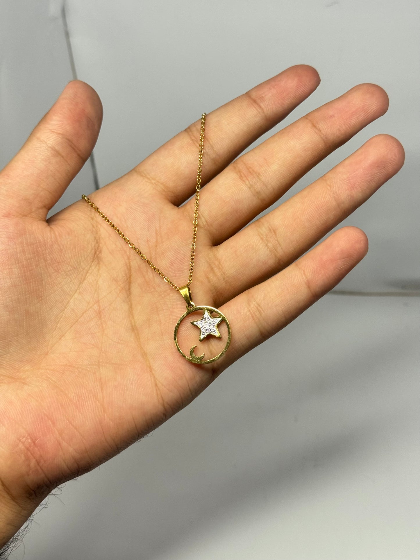 Celestial Star &amp; Moon Pendant Necklace – Gold Plated - Glimzie