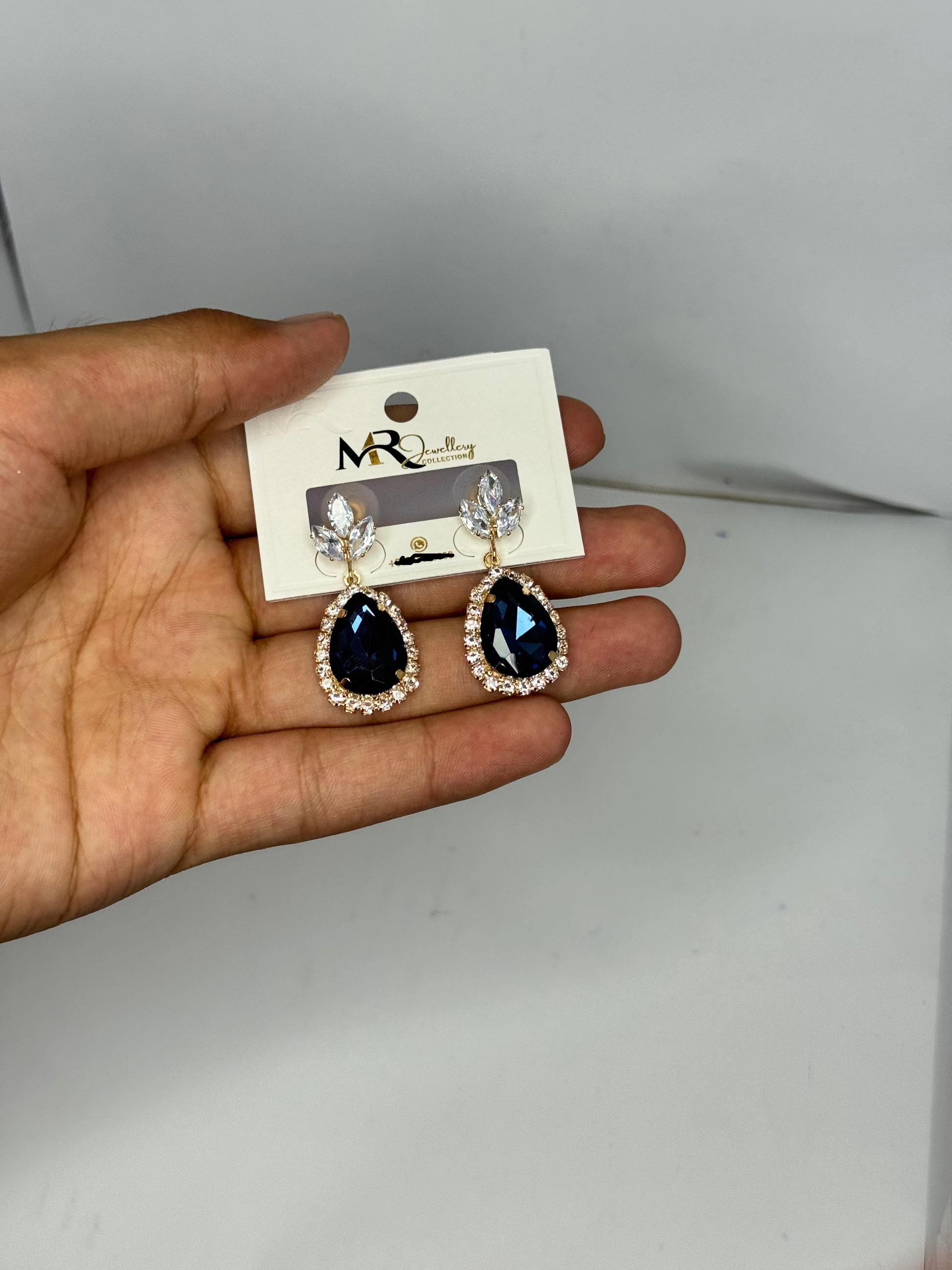 Navy Blue Teardrop Crystal Earrings – Elegant Gold-Tone Dangle Earrings for Women - Glimzie