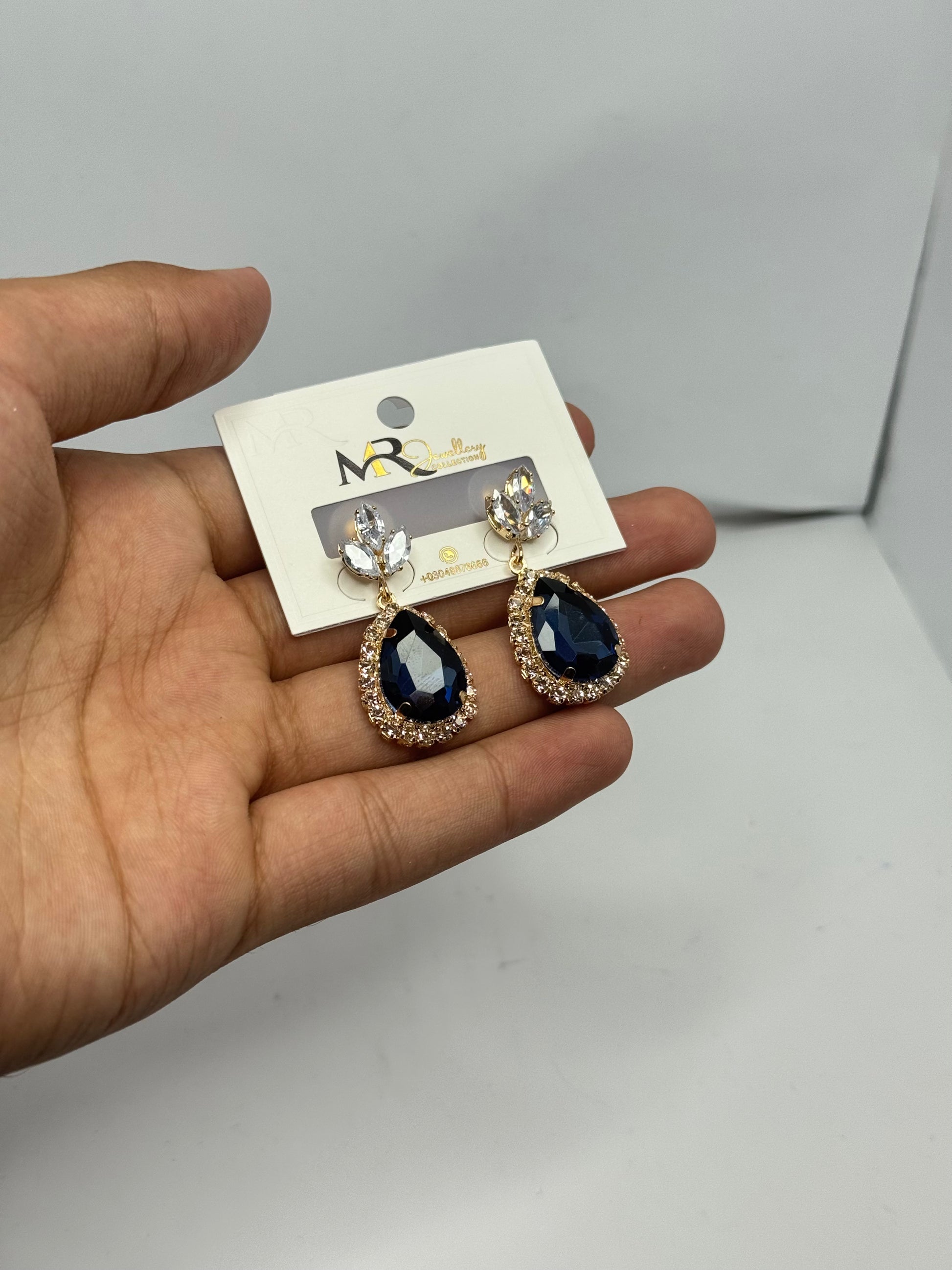 Navy Blue Teardrop Crystal Earrings – Elegant Gold-Tone Dangle Earrings for Women - Glimzie