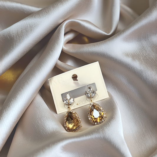 Elegant Gold Teardrop Crystal Earrings – Luxury Dangle Earrings for Women - Glimzie