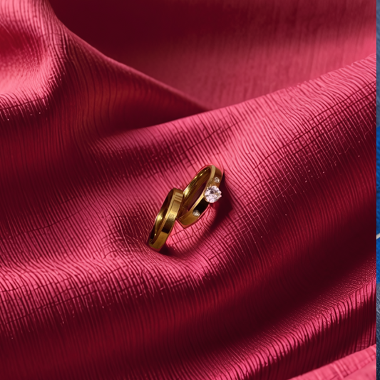 Gold Plated Couple Ring Set with Solitaire – His & Hers Matching Bands (2-Piece) - Glimzie