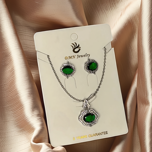 Elegant Green Crystal Jewelry Set for Women – Necklace & Earrings - Glimzie