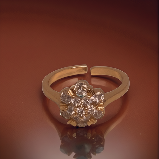 Floral Sparkle Adjustable Ring – Gold-Plated Elegance - Glimzie