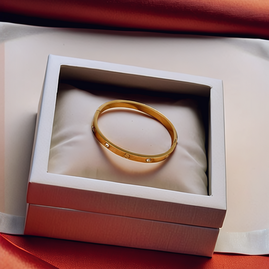 Luxury Gold Plated Screw Design Bracelet with Crystals – Unisex Bangle - Glimzie