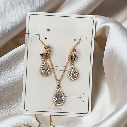 Elegant Teardrop Zirconia Jewelry Set – Necklace & Earrings | Gold Finish - Glimzie