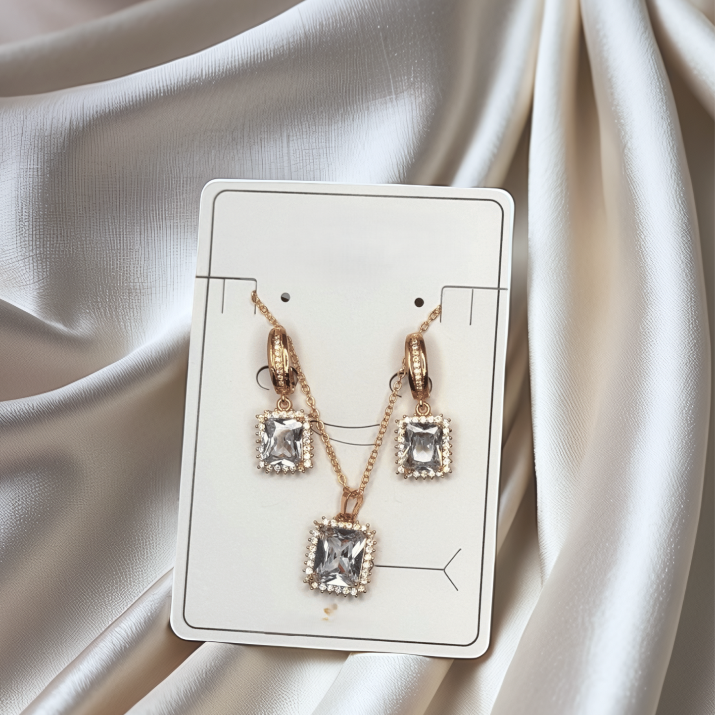 Royal Square-Cut Zirconia Jewelry Set – Necklace & Earrings | Gold Finish - Glimzie