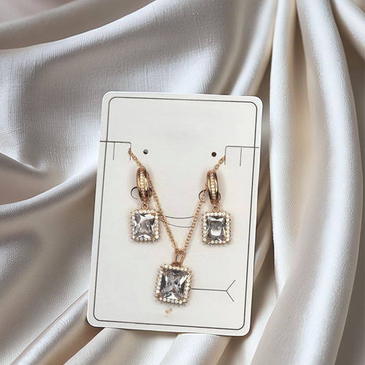 Royal Square-Cut Zirconia Jewelry Set – Necklace & Earrings | Gold Finish - Glimzie