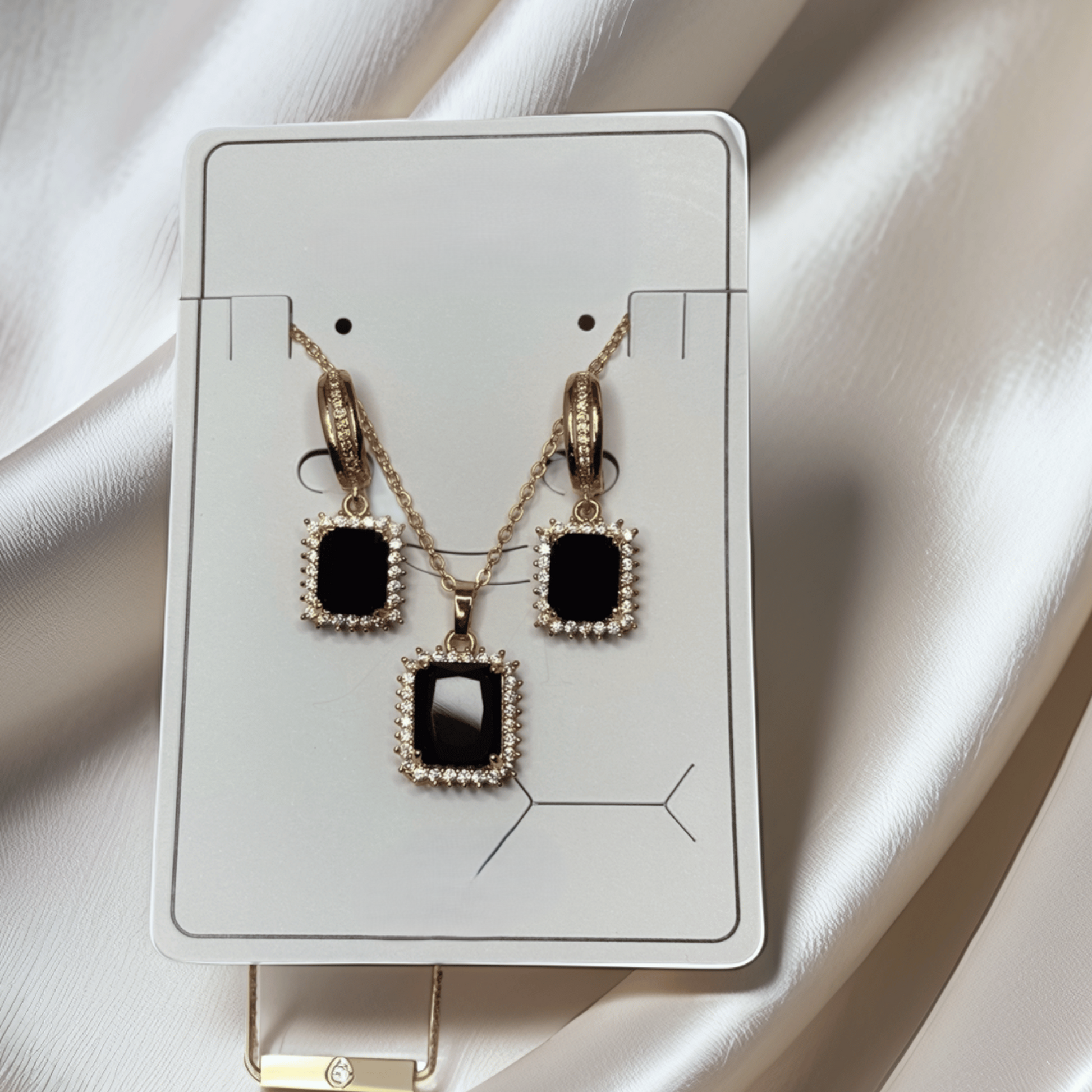 Black Elegance Square-Cut Jewelry Set – Necklace & Earrings - Glimzie