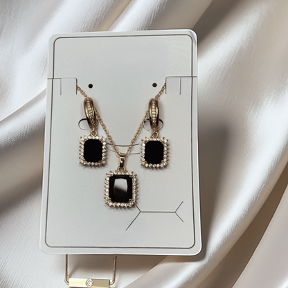 Black Elegance Square-Cut Jewelry Set – Necklace & Earrings - Glimzie