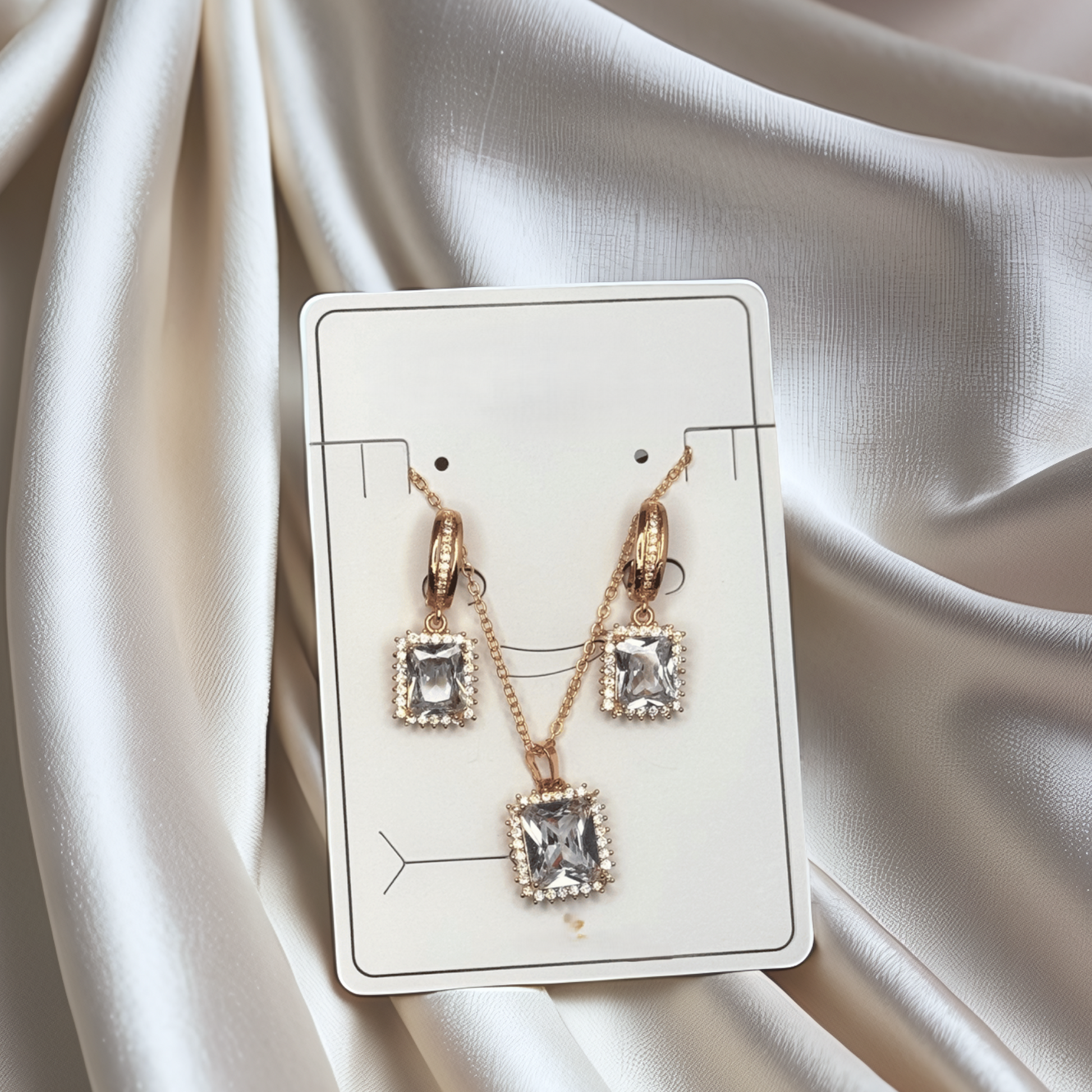 Royal Square-Cut Zirconia Jewelry Set – Necklace & Earrings | Gold Finish - Glimzie