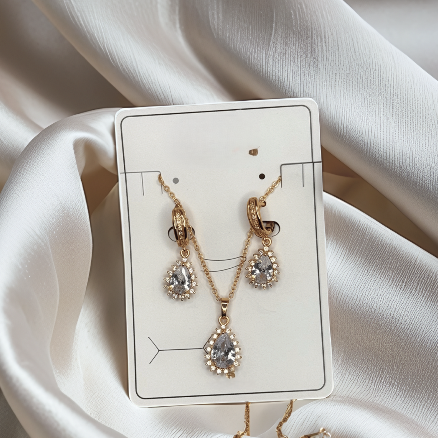 Elegant Teardrop Zirconia Jewelry Set – Necklace & Earrings | Gold Finish - Glimzie