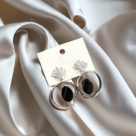 Elegant Crystal Fan & Black Drop Statement Earrings - Glimzie