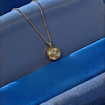 Elegant Gold-Plated Round Pendant with Floral Diamond Design - Glimzie