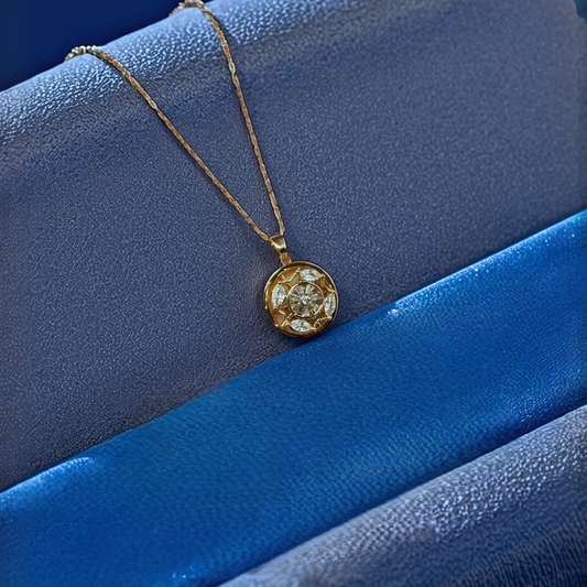 Elegant Gold-Plated Round Pendant with Floral Diamond Design - Glimzie