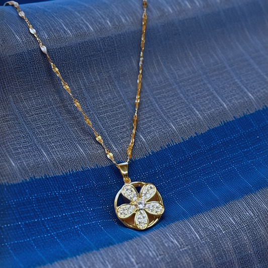 Golden Petal Glow Pendant Necklace – Crystal Floral Circle Design - Glimzie