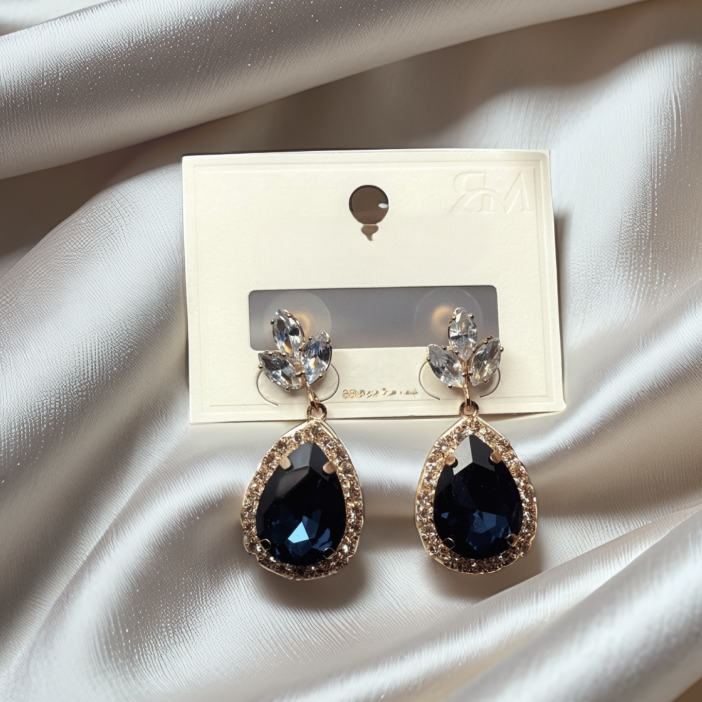 Navy Blue Teardrop Crystal Earrings – Elegant Gold-Tone Dangle Earrings for Women - Glimzie