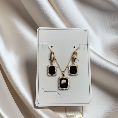 Black Elegance Square-Cut Jewelry Set – Necklace & Earrings - Glimzie