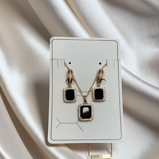 Black Elegance Square-Cut Jewelry Set – Necklace & Earrings - Glimzie
